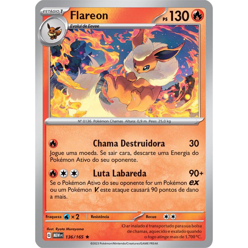 Carta Pokémon - Flareon 136/165 - 151 - Copag - Deck de Cartas
